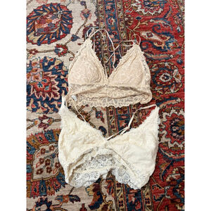 Aerie SIP Lace Bralette Bundle Ivory Cream Womens 2pc Wireless Lace Bras
